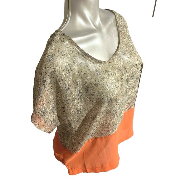 Woman’s luc ca couture Tan Brown Floral and Orange Cropped Top in Size 16 XL - Picture 7 of 10